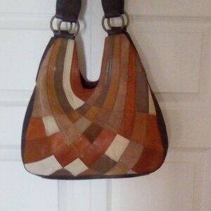 Wilson's VTG Suede Leather Patchwork Hobo Bag Shades of Autumn 14" High Width 13